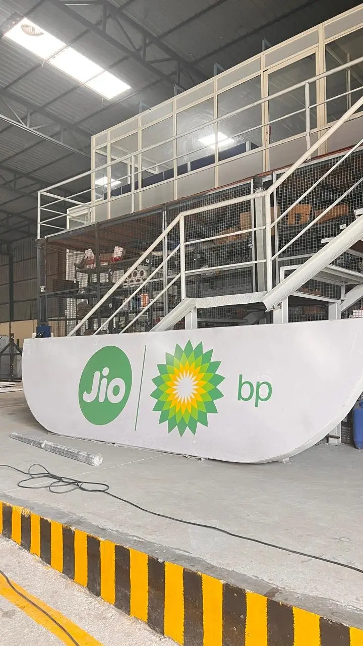 Jio-bp canopy fascia on the factory floor before dispatch